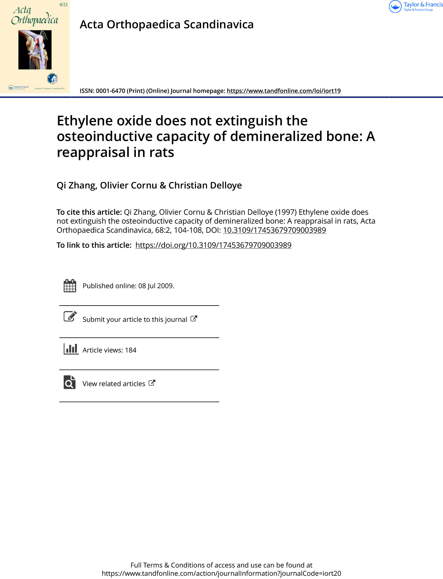 Ethylene oxide does not extinguish the osteoinductive capacity of demineralized bone: A reappraisal in rats